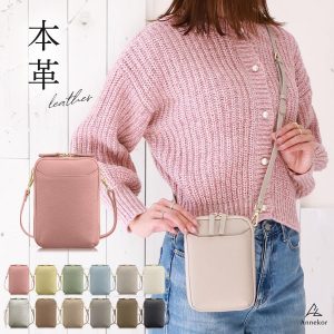 Annekor スマホショルダー 本革 レディース バッグ スマホポーチ ショルダーバッグ 斜めがけ ストラップ ポーチ バイカラー