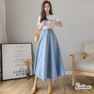 スカート マキシ丈 春夏 Aラインスカート デニムフレアスカート レディース 40代 ロング丈スカート ハイウェストボトムス カジュアル 大人 着痩せ オシャレ